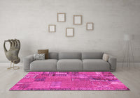 Machine Washable Patchwork Pink Transitional Rug, wshabs2056pnk