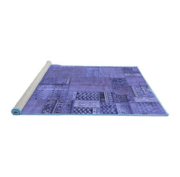 Sideview of Machine Washable Patchwork Blue Transitional Rug, wshabs2056blu