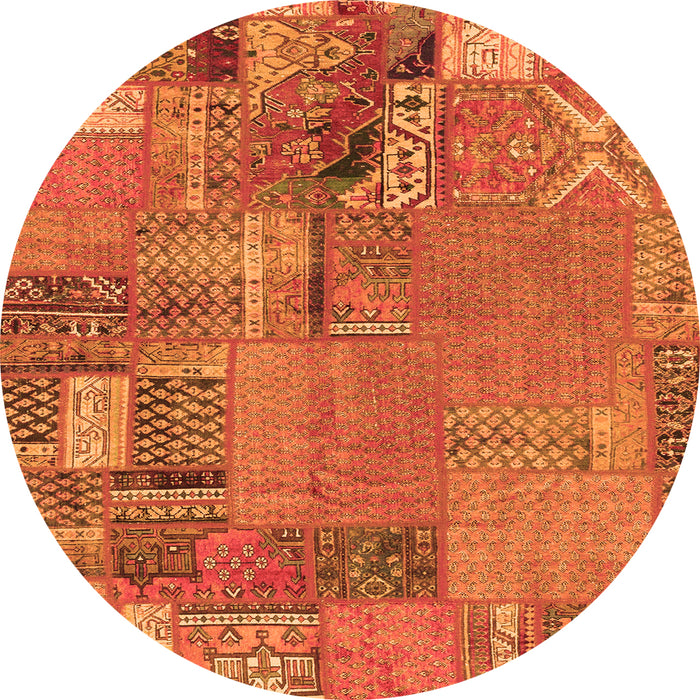 Round Machine Washable Patchwork Orange Transitional Area Rugs, wshabs2056org
