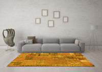 Machine Washable Patchwork Yellow Transitional Rug, wshabs2056yw