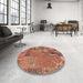 Round Machine Washable Abstract Sunrise Orange Rug in a Office, wshabs2056