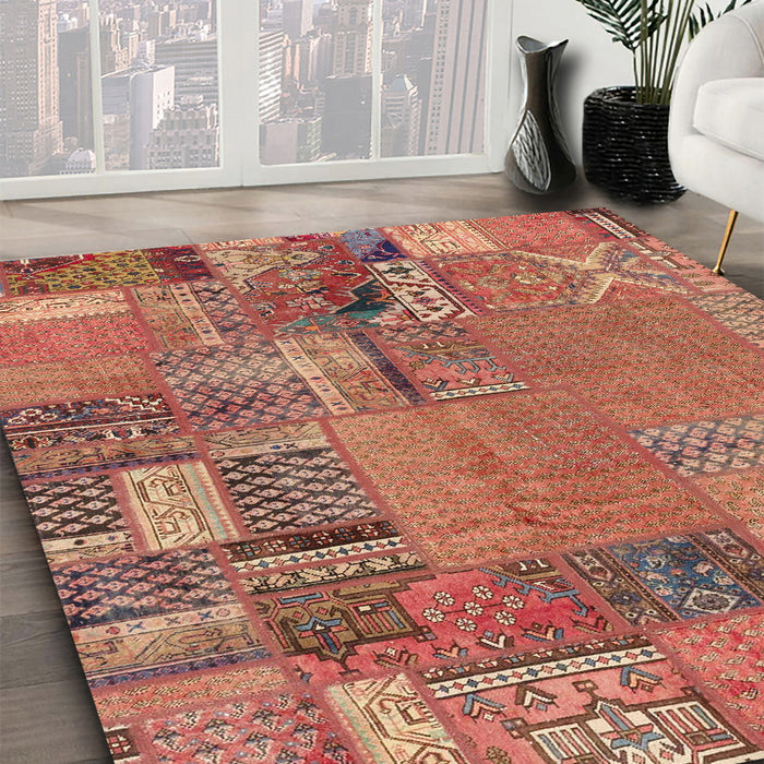 Machine Washable Abstract Sunrise Orange Rug in a Family Room, wshabs2056