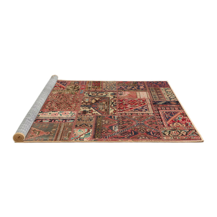 Sideview of Machine Washable Abstract Brown Red Rug, wshabs2057