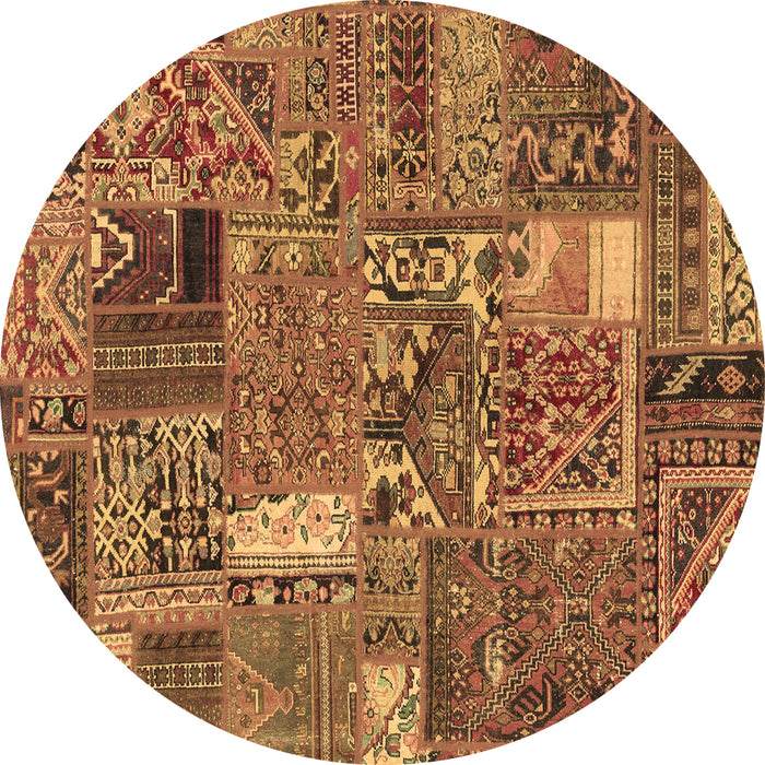 Round Machine Washable Patchwork Brown Transitional Rug, wshabs2057brn
