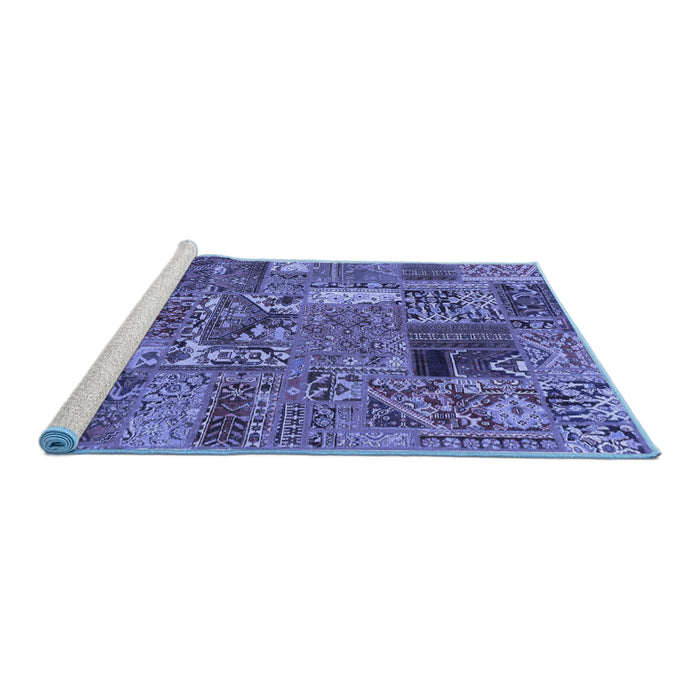 Sideview of Machine Washable Patchwork Blue Transitional Rug, wshabs2057blu