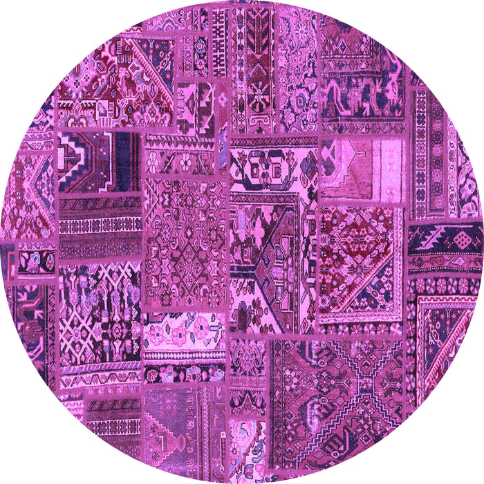 Round Machine Washable Patchwork Purple Transitional Area Rugs, wshabs2057pur