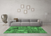 Machine Washable Patchwork Emerald Green Transitional Rug, wshabs2057emgrn