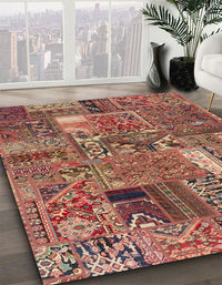 Abstract Brown Red Patchwork Rug, abs2057