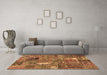 Machine Washable Patchwork Brown Transitional Rug in a Living Room,, wshabs2057brn