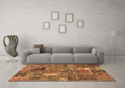 Machine Washable Patchwork Brown Transitional Rug in a Living Room,, wshabs2057brn