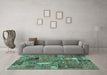 Machine Washable Patchwork Turquoise Transitional Area Rugs in a Living Room,, wshabs2057turq