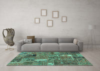 Machine Washable Patchwork Turquoise Transitional Rug, wshabs2057turq