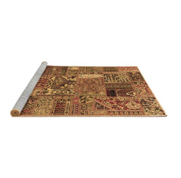 Sideview of Machine Washable Patchwork Brown Transitional Rug, wshabs2057brn