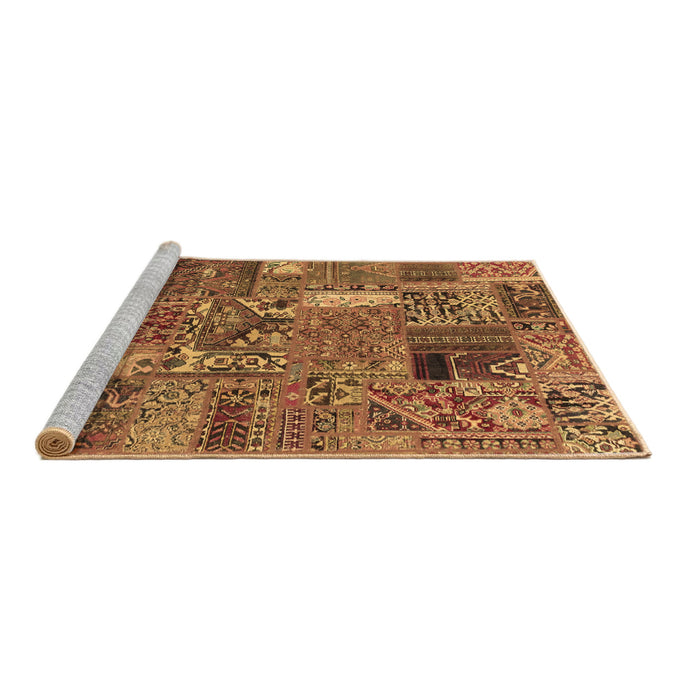 Sideview of Machine Washable Patchwork Brown Transitional Rug, wshabs2057brn
