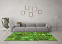 Machine Washable Patchwork Green Transitional Rug, wshabs2057grn