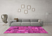 Machine Washable Patchwork Pink Transitional Rug in a Living Room, wshabs2057pnk