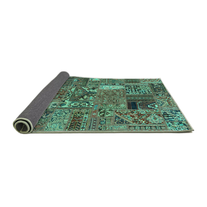 Sideview of Patchwork Turquoise Transitional Rug, abs2057turq