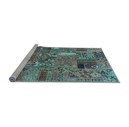 Sideview of Machine Washable Patchwork Light Blue Transitional Rug, wshabs2057lblu