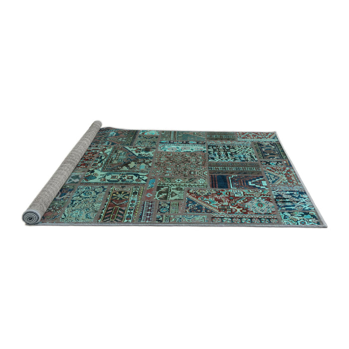 Sideview of Machine Washable Patchwork Light Blue Transitional Rug, wshabs2057lblu