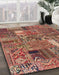 Abstract Brown Red Patchwork Rug in Family Room, abs2057