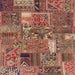 Square Machine Washable Abstract Brown Red Rug, wshabs2057