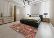 Abstract Brown Red Patchwork Rug in a Bedroom, abs2057