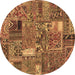 Round Patchwork Brown Transitional Rug, abs2057brn