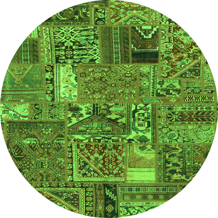 Round Machine Washable Patchwork Green Transitional Area Rugs, wshabs2057grn