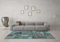 Machine Washable Patchwork Light Blue Transitional Rug, wshabs2057lblu