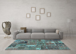 Machine Washable Patchwork Light Blue Transitional Rug in a Living Room, wshabs2057lblu