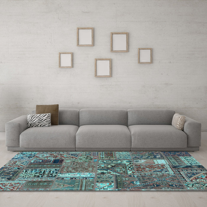 Machine Washable Patchwork Light Blue Transitional Rug in a Living Room, wshabs2057lblu
