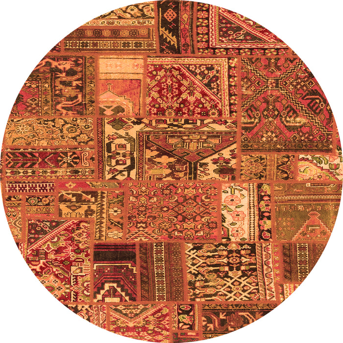 Round Machine Washable Patchwork Orange Transitional Area Rugs, wshabs2057org