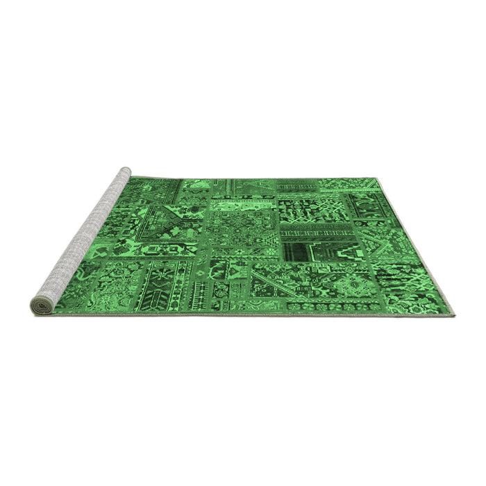 Sideview of Machine Washable Patchwork Emerald Green Transitional Area Rugs, wshabs2057emgrn