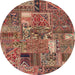 Round Abstract Brown Red Patchwork Rug, abs2057