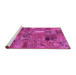 Sideview of Machine Washable Patchwork Pink Transitional Rug, wshabs2057pnk
