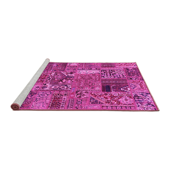Sideview of Machine Washable Patchwork Pink Transitional Rug, wshabs2057pnk