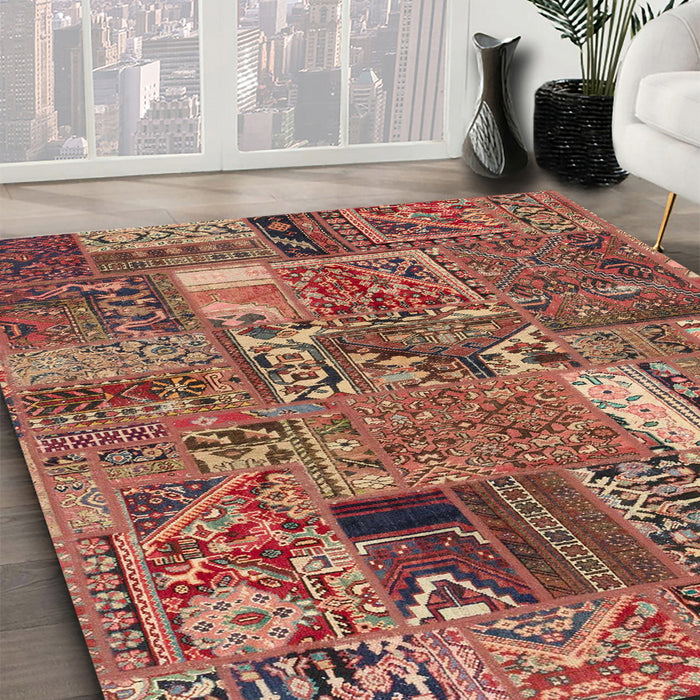 Machine Washable Abstract Brown Red Rug in a Family Room, wshabs2057