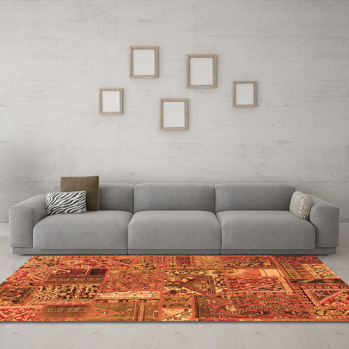 Machine Washable Patchwork Orange Transitional Area Rugs in a Living Room, wshabs2057org
