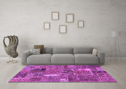 Machine Washable Patchwork Purple Transitional Area Rugs in a Living Room, wshabs2057pur