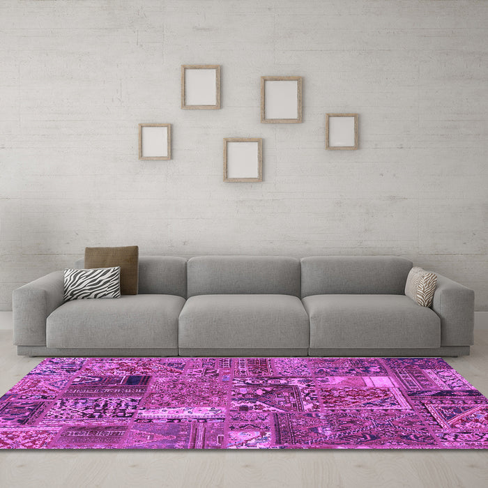 Machine Washable Patchwork Purple Transitional Area Rugs in a Living Room, wshabs2057pur