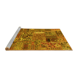 Sideview of Machine Washable Patchwork Yellow Transitional Rug, wshabs2057yw