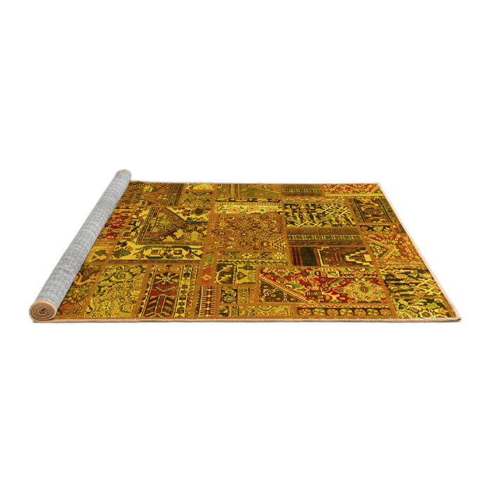 Sideview of Machine Washable Patchwork Yellow Transitional Rug, wshabs2057yw