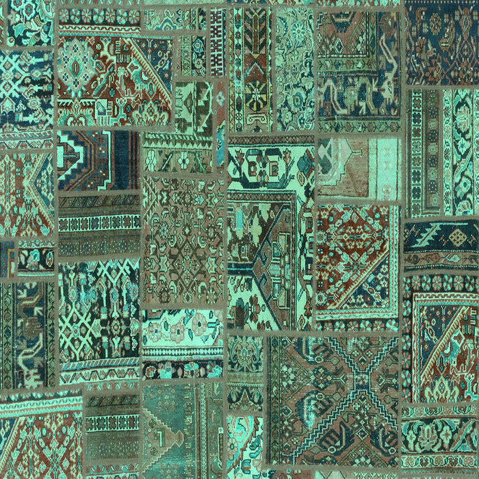 Square Machine Washable Patchwork Turquoise Transitional Area Rugs, wshabs2057turq