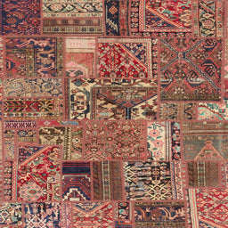 Square Abstract Brown Red Patchwork Rug, abs2057