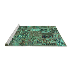 Sideview of Machine Washable Patchwork Turquoise Transitional Area Rugs, wshabs2057turq