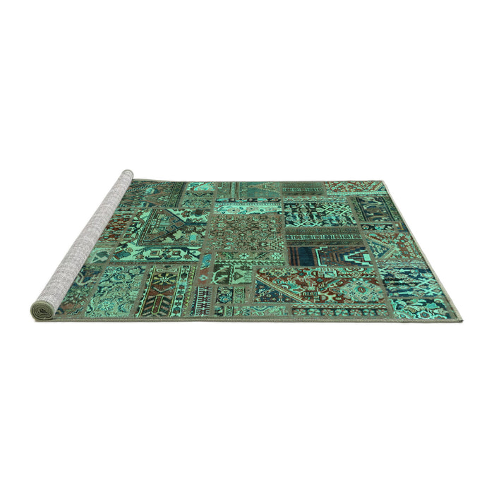 Sideview of Machine Washable Patchwork Turquoise Transitional Area Rugs, wshabs2057turq
