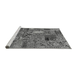 Sideview of Machine Washable Patchwork Gray Transitional Rug, wshabs2057gry