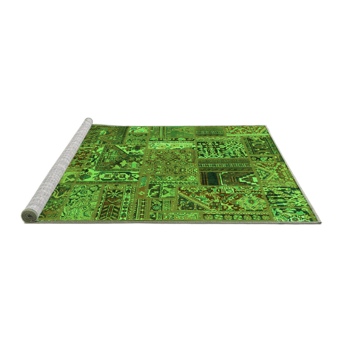 Sideview of Machine Washable Patchwork Green Transitional Area Rugs, wshabs2057grn