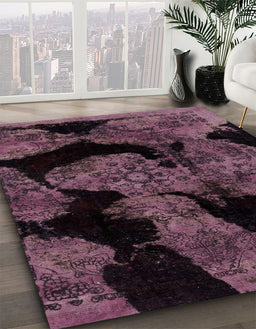 Machine Washable Abstract Raspberry Purple Rug in a Family Room, wshabs2058