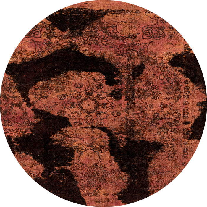 Round Machine Washable Abstract Orange Modern Area Rugs, wshabs2058org